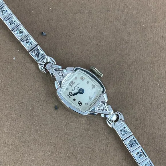 Vintage Bulova Diamond Watch 23 Jewel MVT.10K White Gold Filled Spinel Bracelet - Picture 3 of 7